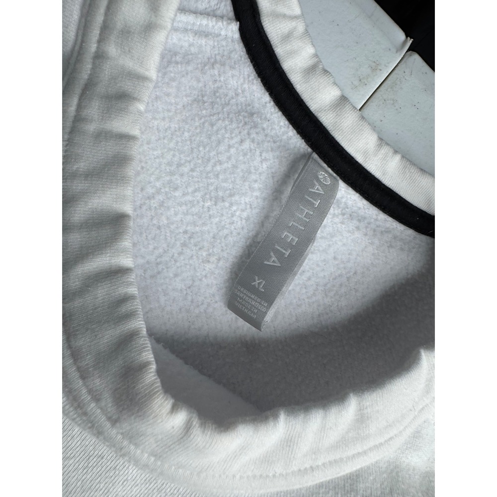 Athleta Womens XL White Black Stripe Sleeve Fleece Crewneck Sweatshirt Pullover - Picture 3 of 9